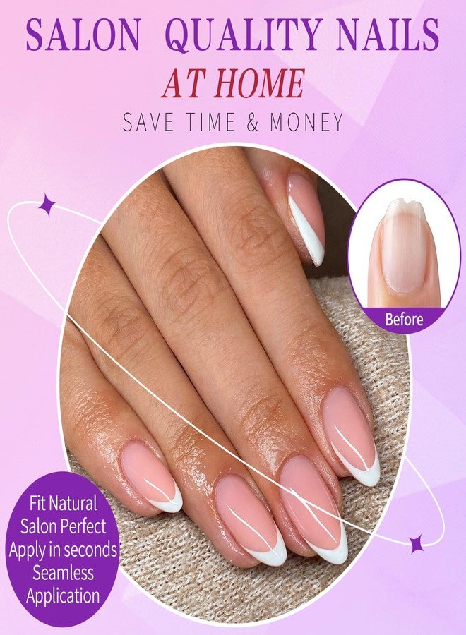 Lifextol 216PC White French Tip Press on Nails Medium Fake Nails Press ons with 10*Adhesive Tabs, Pink Almond Acrylic Nail Press on Nails French Tip Nails False Artificial Fingernails Stick on Nails - Image 3